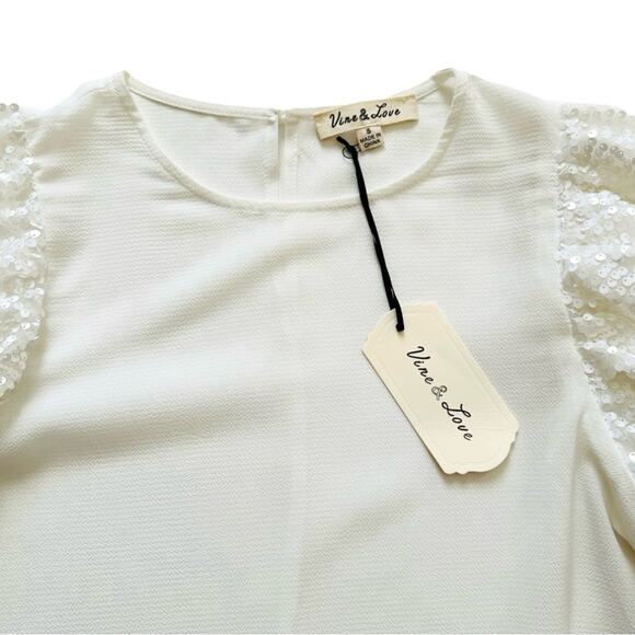 Vine & Love Ivory White Sequin Puff Sleeve Dressy Blouse Top Size Small NEW - Picture 7 of 12